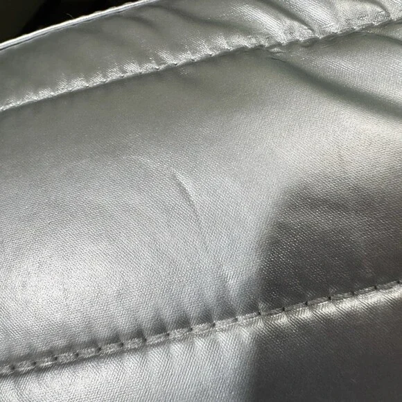 PAJAR Canada Metallic Silver Puffer Tote Bag Faux Shearling Trim Quilted Handbag - Picture 12 of 16